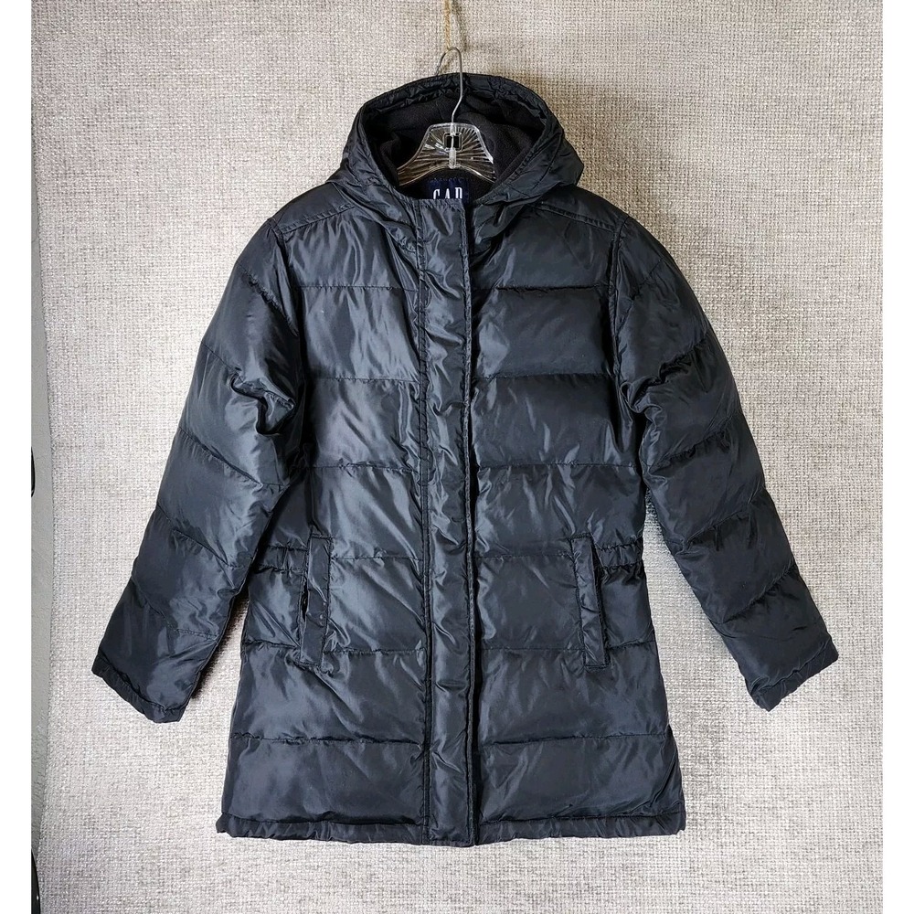 Gap Women's XS Hooded Down Puffer Jacket Fleece Lined Heavy Fill Black Nice!